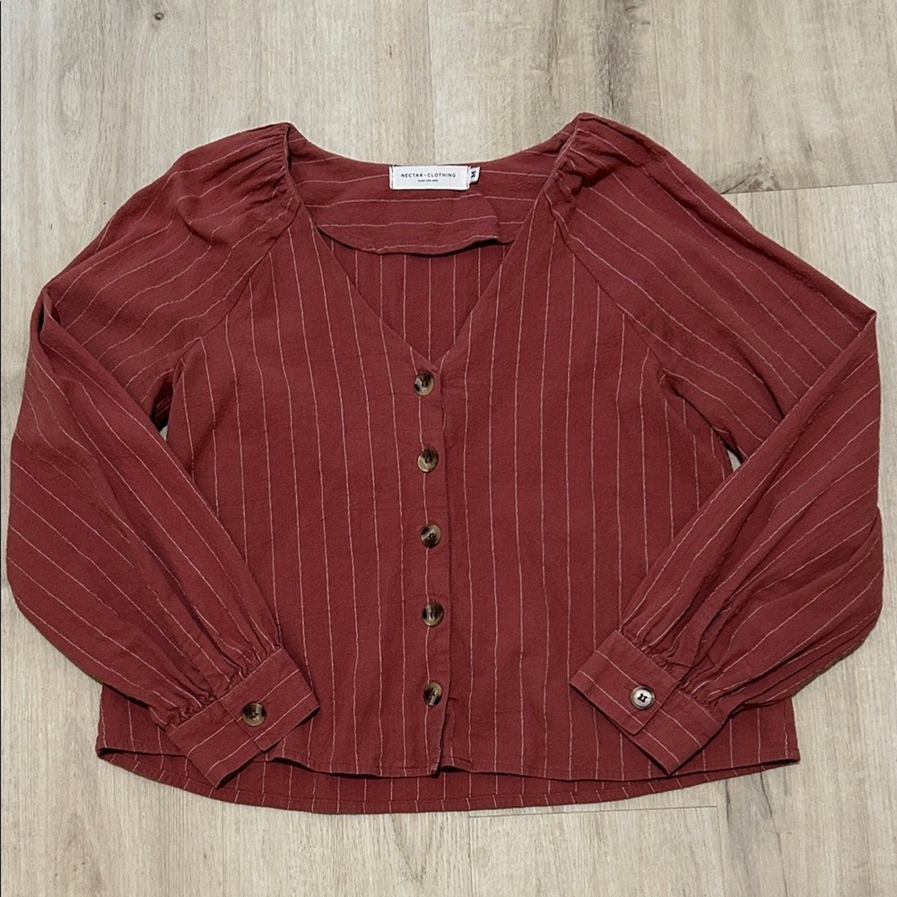 Women's Burgundy Striped Button-Down Shirt M